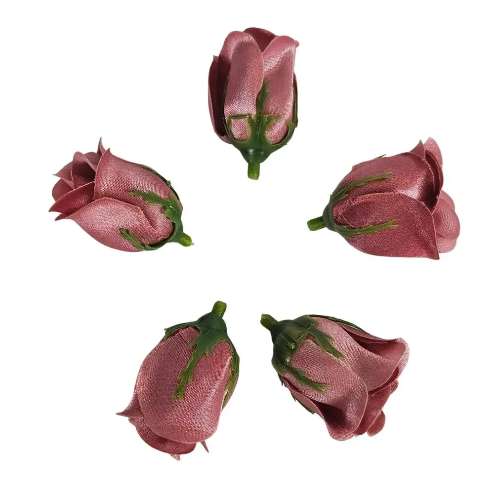50 Mauve Pink Satin Rose Buds Stemless Wedding Floral Craft DIY 2 inch